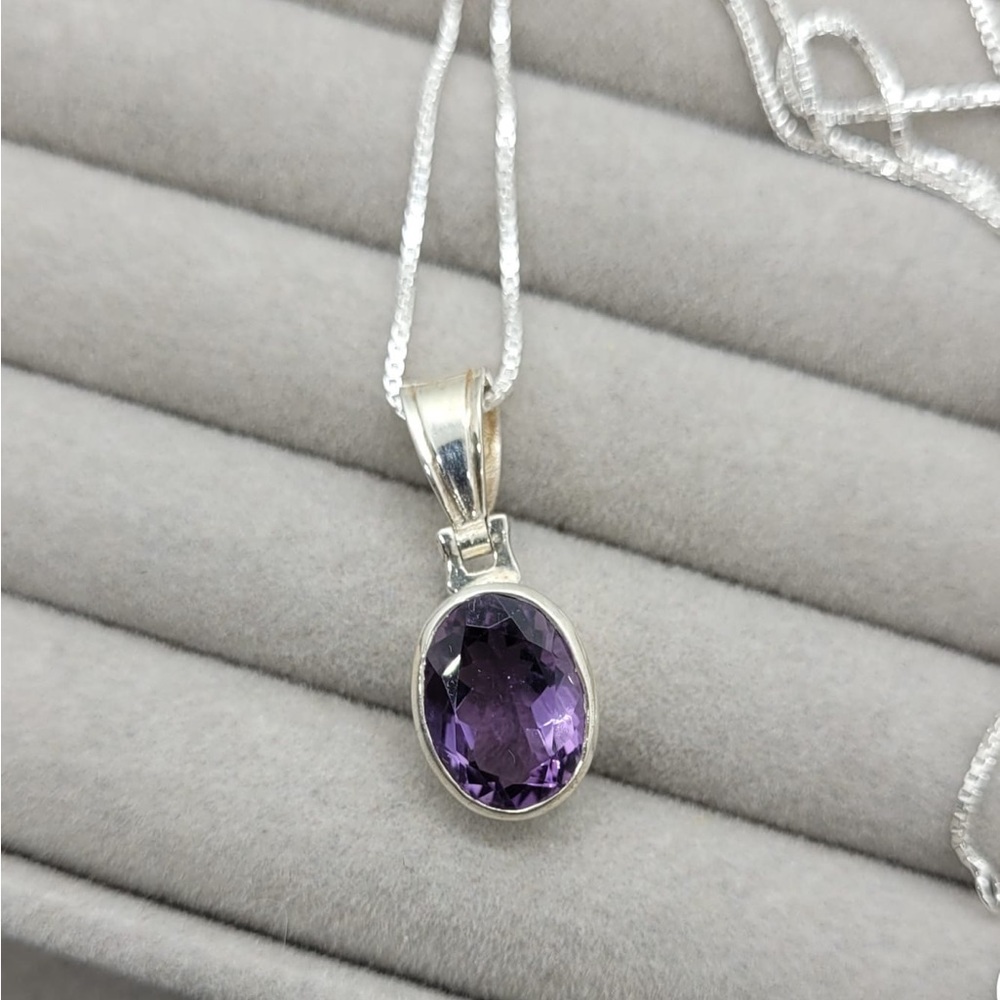 Sterling Silver Natural Amethyst Necklace